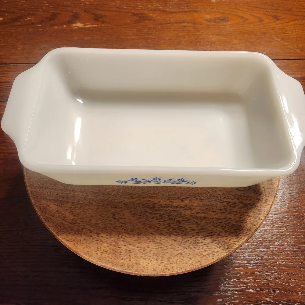 Vintage Anchor Hocking Loaf Pan with Blue Cornflower Pattern #441